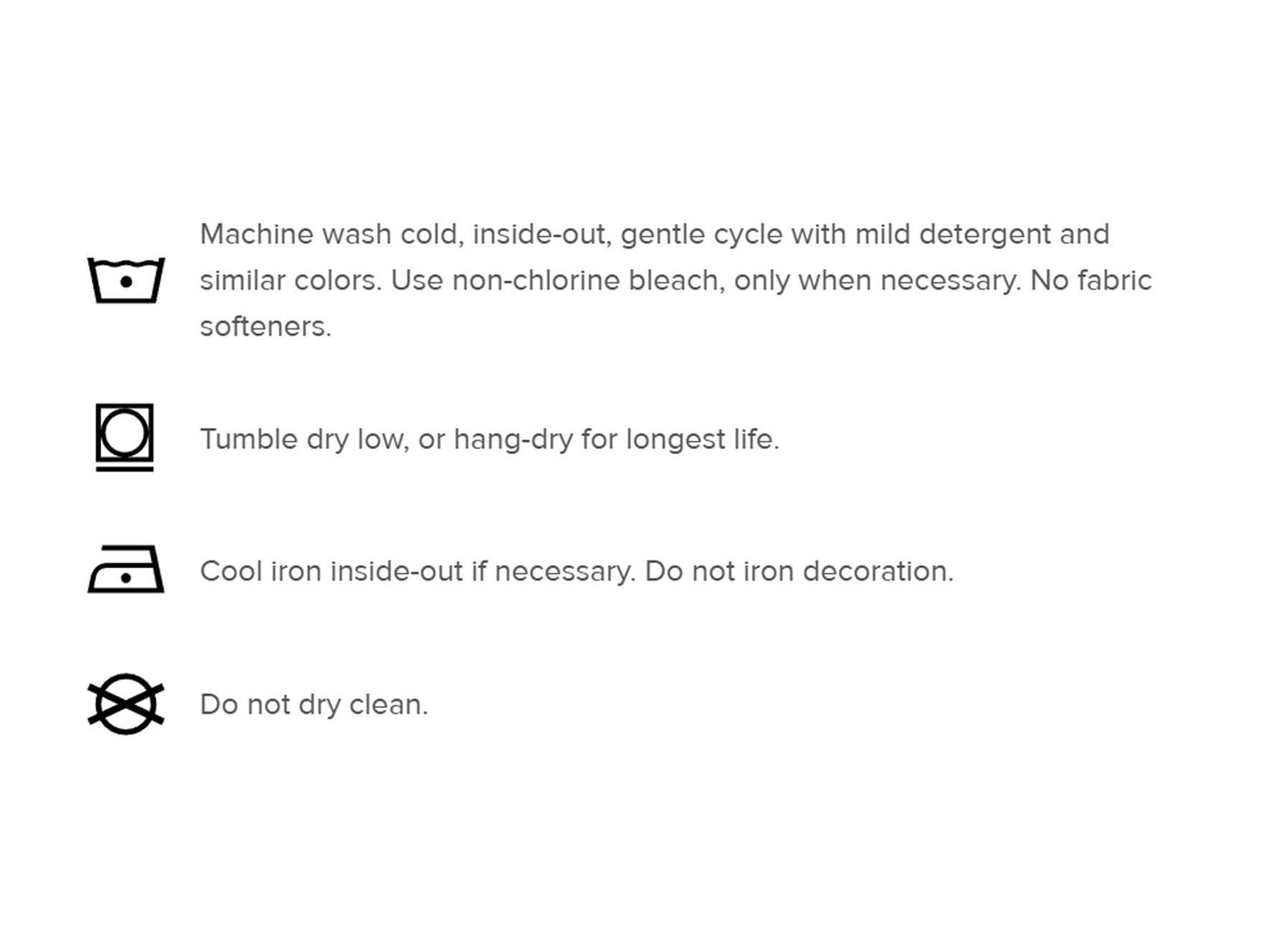 Washing and care instructions for fabric on a white background