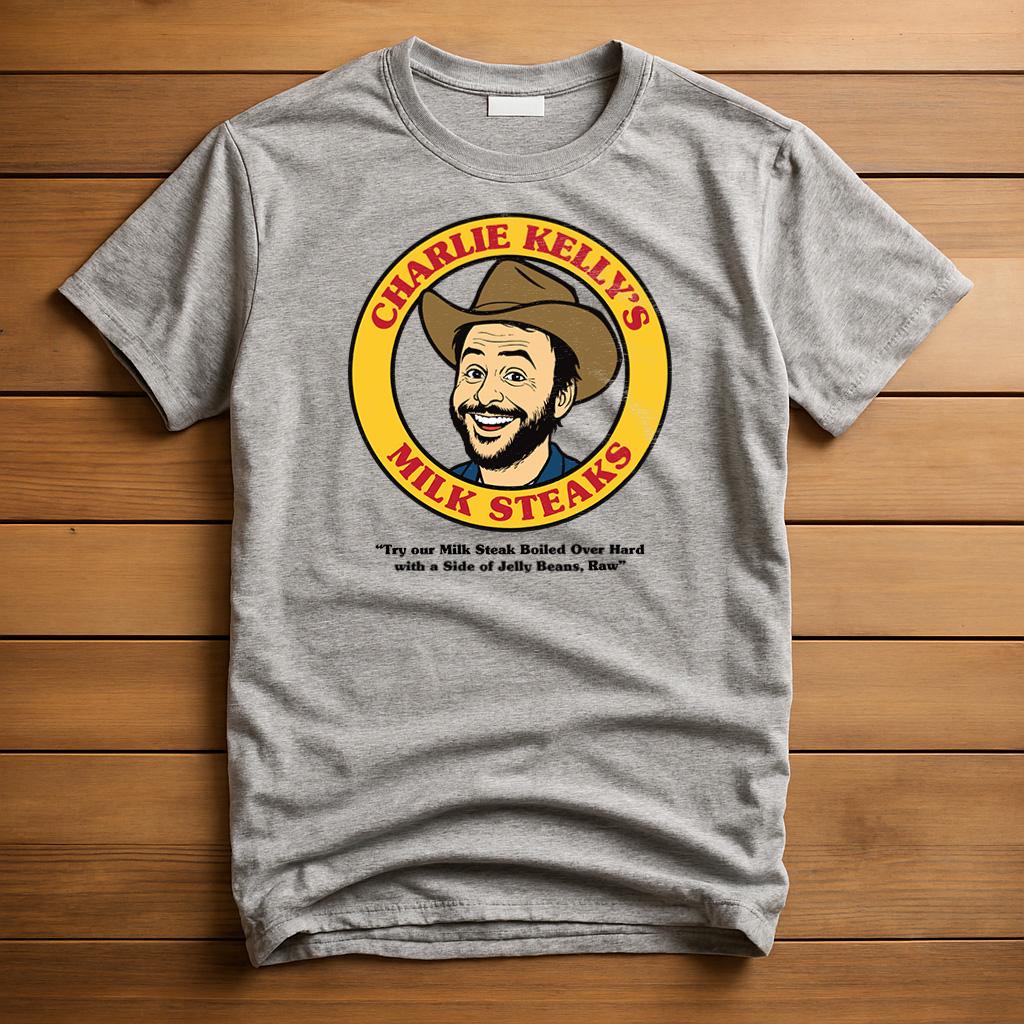Charlie Kelly’s Milk Steak Co. T-Shirt | Always Sunny in Philadelphia Parody Tee