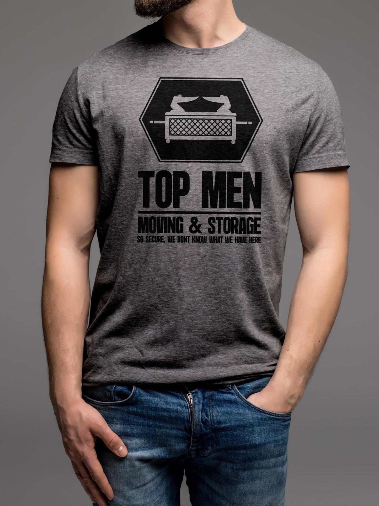 Top Men Moving and Storage T-Shirt | Indiana Jones Parody Tee