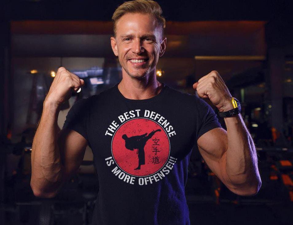 Best Defense is More Offense T-Shirt | Cobra Kai Karate Tribute